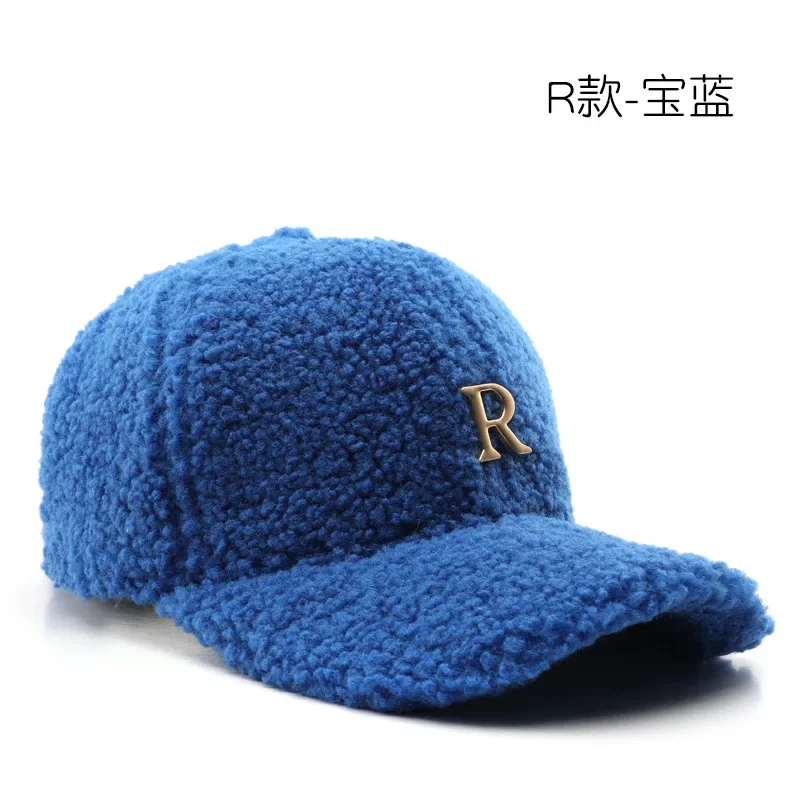 Winter Green Lambswool Baseball Caps For Men Brand Warm Women Hat Travel Windproof Face Cap Gold Letter Fashion Hats Gorras