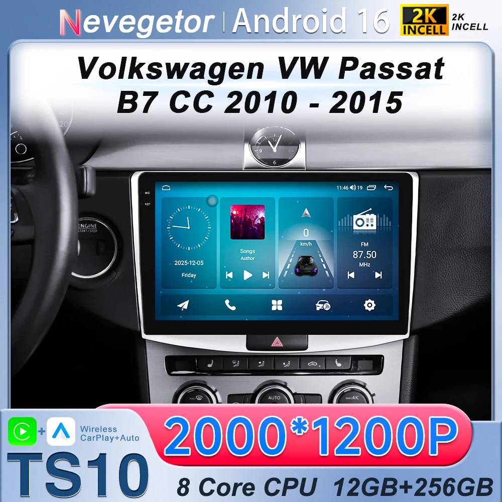 For Volkswagen VW Passat B6 B7 B8 CC 2007- 2021 Android 16 Car Radio Multimedia Video Player GPS Navigation Touch Screen RDS 5G