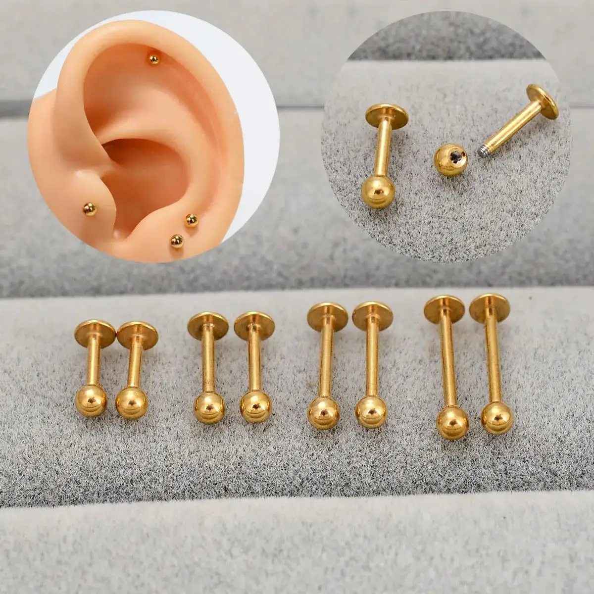 6/8/10/12mm Stainless Steel Golden Ball Labret Lip Piercing Jewelry Tragus Cartilage Stud Earring For Women / Men 2025 Trend 16G