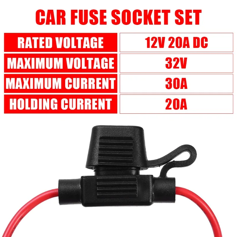 Plug-In Car Fuse Holder Set 12V 20A DC Wire Cutoff Switch Socket Car Blade Adapter Splashproof Fuse Socket with 10A Fuse Insert