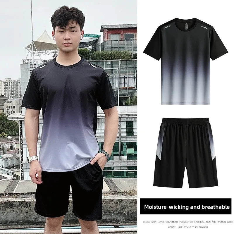 Ice Silk Short Sleeve T-Shirt Set Unisex Summer Outdoor Breathable Sports Badminton Uniform Casual Youth Sportswear Kit