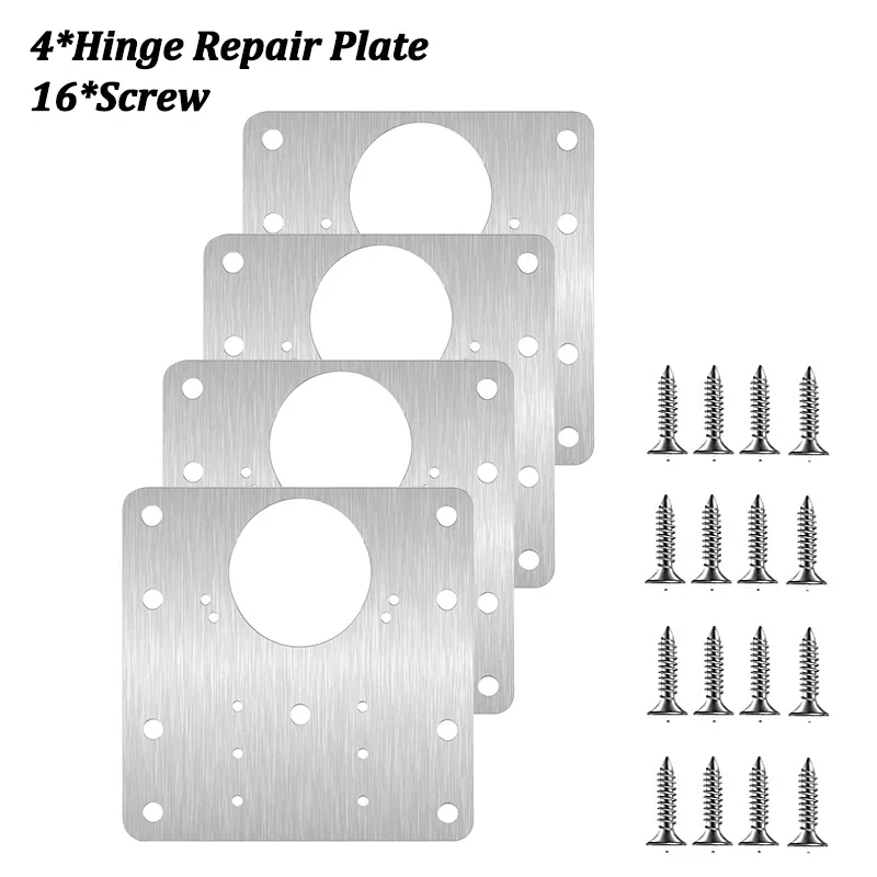 Cabinet Hinge Repair Plate Kit Kitchen Cupboard Door Hinge Mounting Plate With Holes Flat Fixing Brace Brackets Household Tools