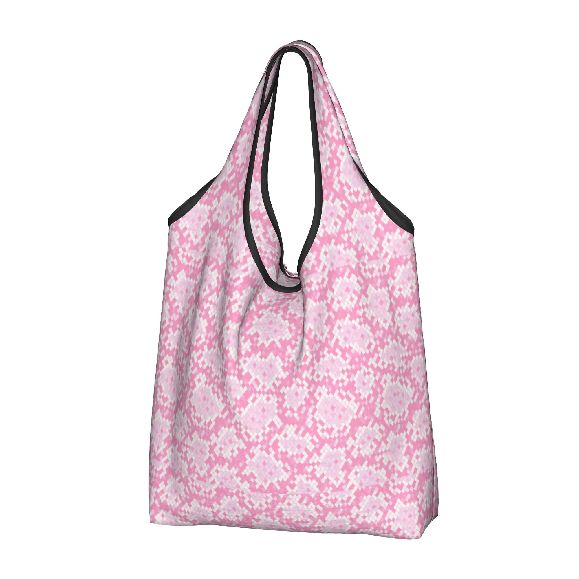 Funny Print pink  Snake Skin  Tote Shopping Bag Portable Shopper Shoulder Large Reptile  Handbag
