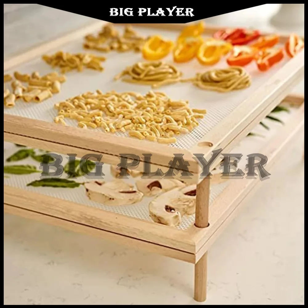 Natural Wooden Food Drying Rack  2 Tier Stackable Dryer With Ventilated Net For Herbs Pasta