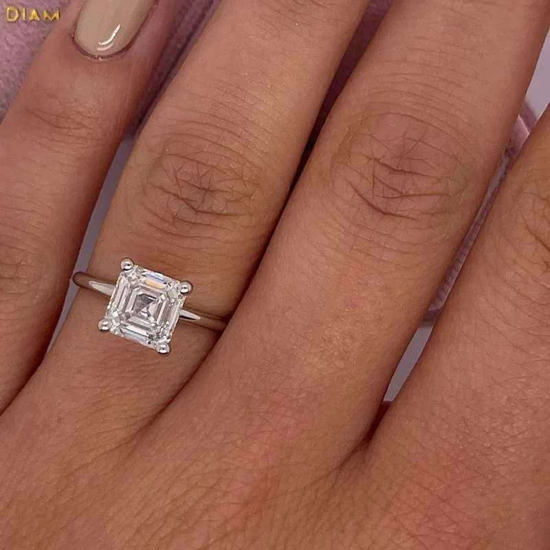 

2-каратное сертифицированное IGI DEF VS-VVS Clarity Asscher Cut CVD HPHT Lab Grown Diamond Solitaire Обручальное кольцо Platinum 950 для женщин