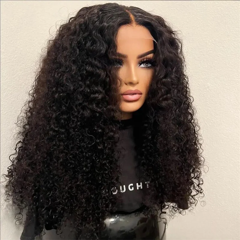 Sem cola 180 densidade macio preto kinky encaracolado 26 Polegada longa peruca dianteira do laço para preto feminino com cabelo do bebê preplucked linha fina natural