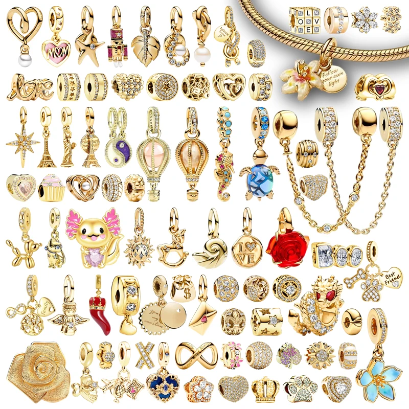 Bijoux à bricoler soi-même cadeaux série dorée scintillante breloques animal de compagnie chat & chien ange fleur & coeurs ballon à Air chaud perles ajustement Bracelet Original