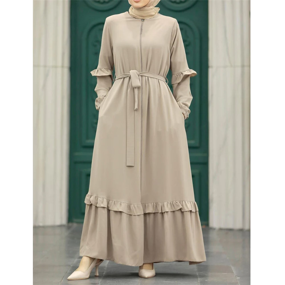 Open Front Zipper Abayas Muslim Women Dubai Saudi Long Maxi Dresses Turkey Arabic Islamic Ramadan Kaftan Robe Jalabiya Vestidos