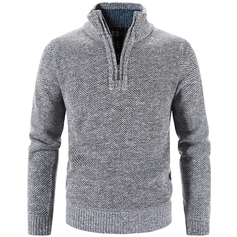 2024 Winter Men's Fleece Thicker Sweater Zipper Up Turtleneck Warm Pullover Quality Male Slim Knitted Wool Sweaters for Spring