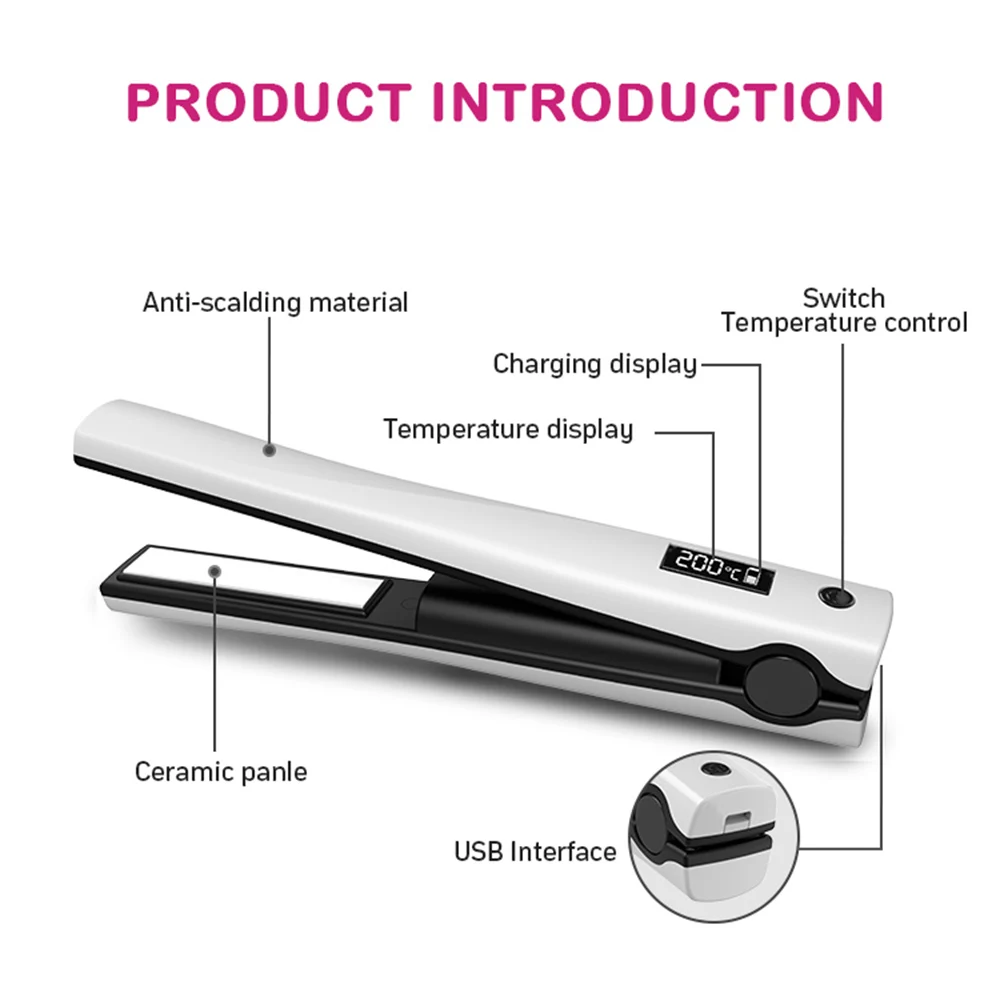 Professional Cordless Mini USB Hair Straightener Create Straight and Curled Styles Titanium  Ceramic Plates view 2