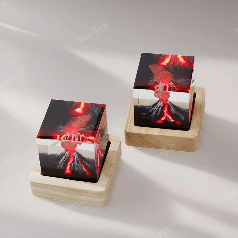 Volcanic eruption desktop ornament decompression creative resin cube decoration luminous night light high beauty birthday gift