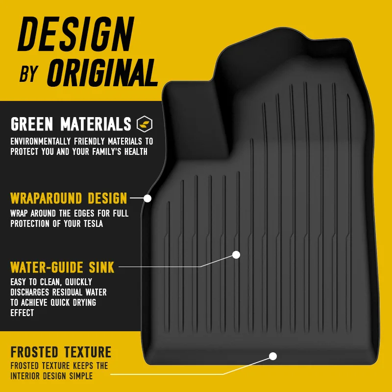 Easy Clean Floor Mats for Tesla Model Y Juniper 2025+ Waterproof Non-Slip TPE Mats Full Coverage Protection for Mud/Snow/Spills