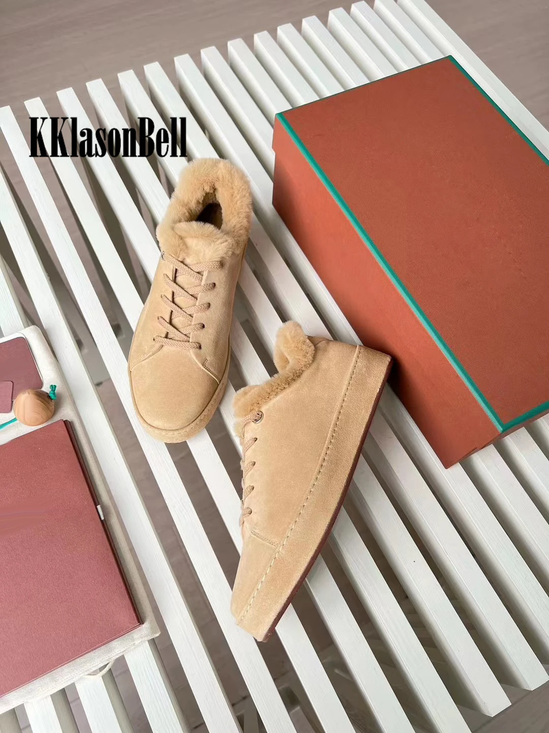 11.13 KKlasonBell High Quality Cow Suede Vulcanize Shoes Wool Keep Warm Thicken Casual Shoes Women