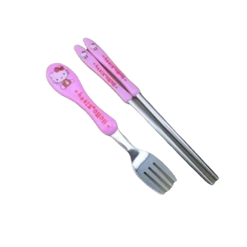 Hello Kitty Baby Tableware Cute Portable Knife Fork Spoon Chopsticks Set Dessert Spoon for Children Fork Baby Feed Cutlery Gift