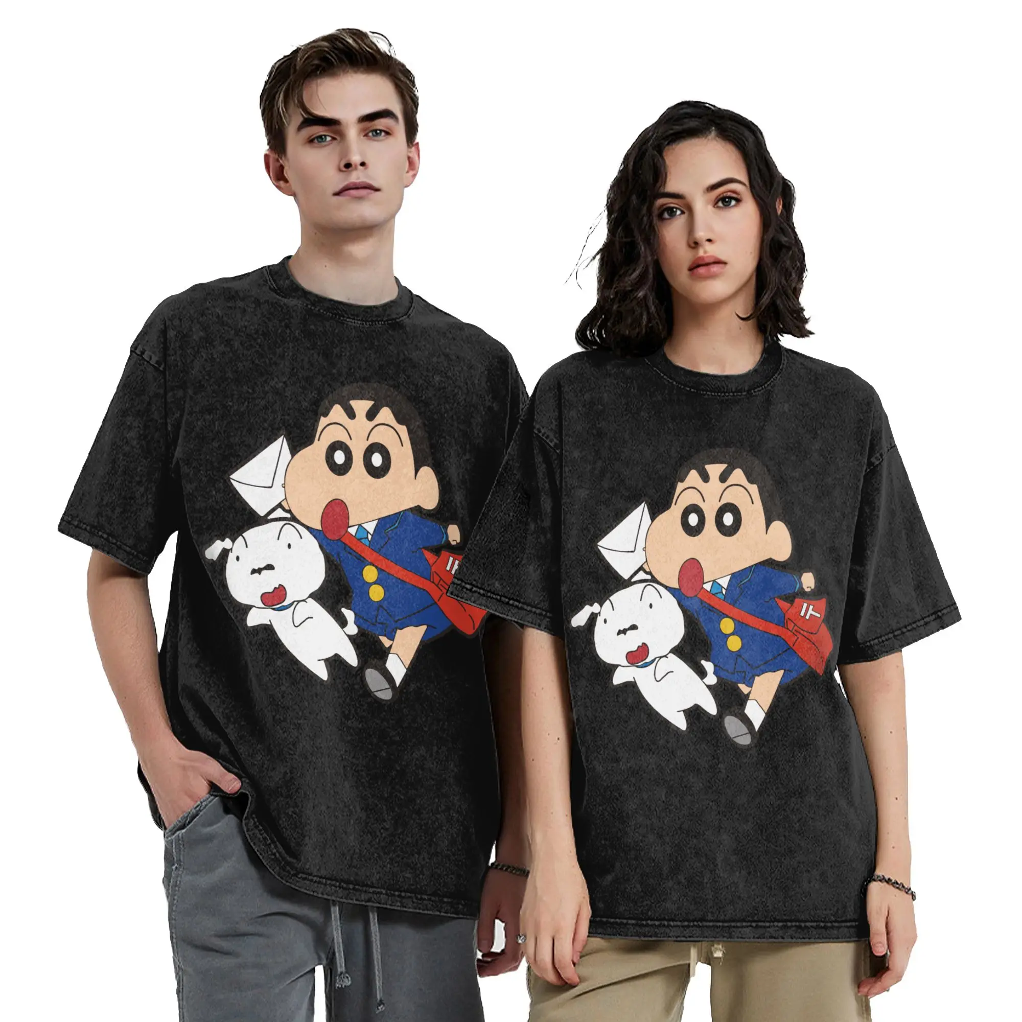 Crayons Shin-Chans Anime Washed T Shirts Streetwear Vintage T-Shirt  Tees Tops Men Women 100% Cotton Harajuku Graphic