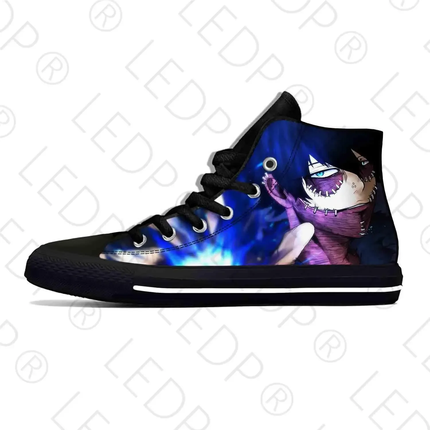 Desenhos animados para homens e mulheres My Hero Academia Dabi Sneakers, anime japonês, sapatos de pano casual legal, top alto, leve, respirável, impressão 3D