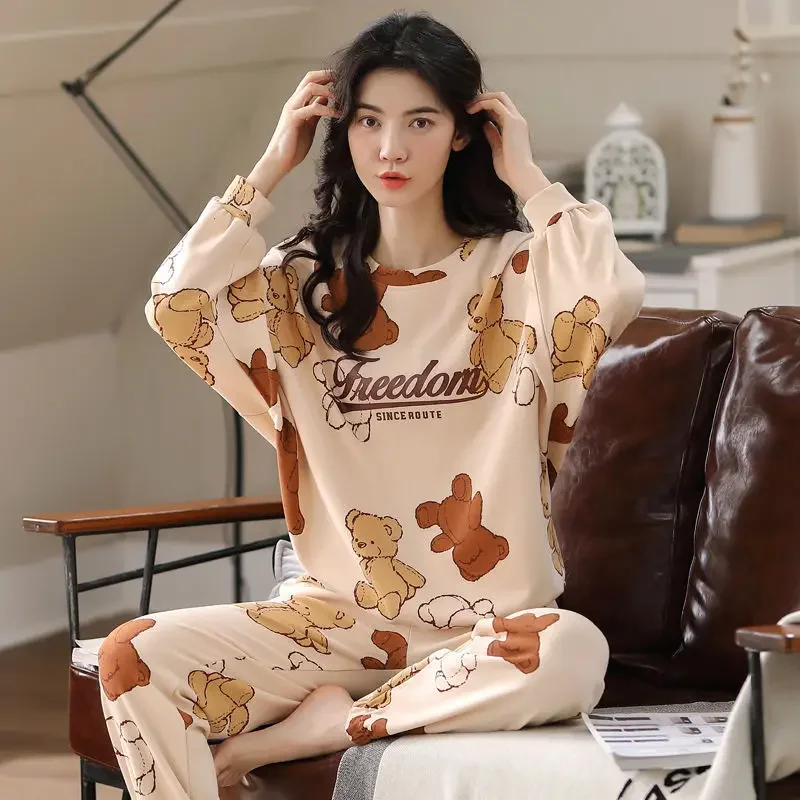 Frauen Frühling Herbst neue Cartoon Pyjamas zweiteilige koreanische süße lose Pyjamas Home Kleidung Anzug weibliche lässige Nachthemd Set