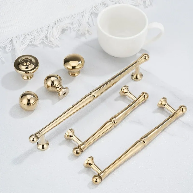 Brass Furniture Handles Light Luxury European Bright Gold Pulls Hardware Wardrobe Dresser Cupboard Cabinet Drawer Wine Bar Knobs