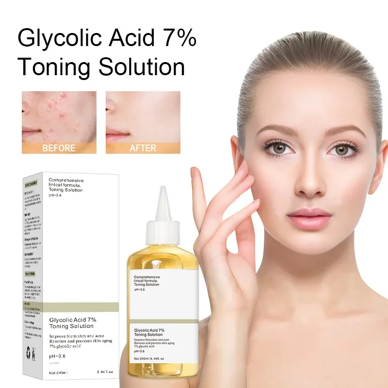 

240ml Glycolic Acid 7% Toning Solution Wrinkles Acne Removal & Skin Moisturizing Rejuvenating Lotion for Healthy Complexion