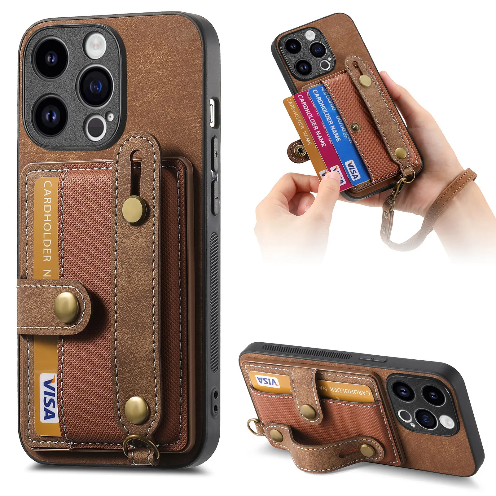 Wrist Strap Wallet with Card Holder Phone Case for IPhone 13 12 Mini 15 14 11 Pro XS Max XR 8 7 Plus Hard Shell Shockproof Cover