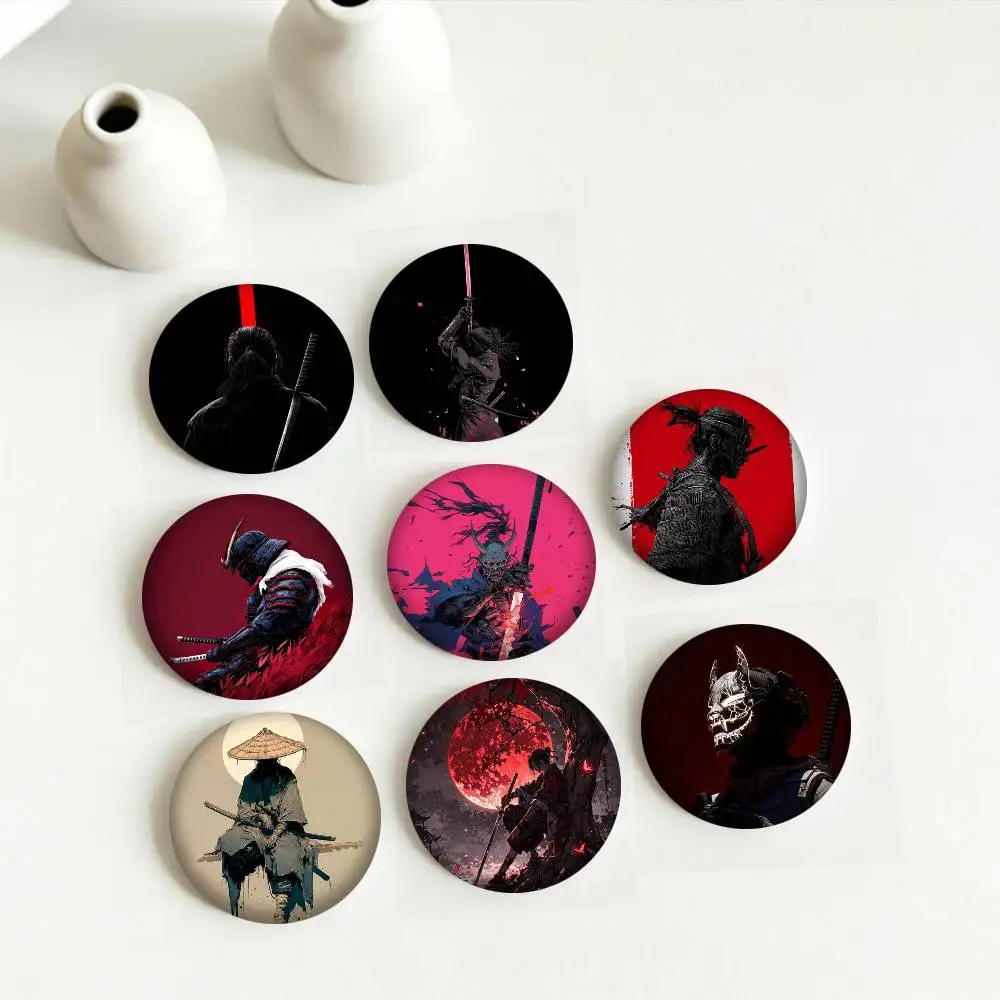 S-Stylish Japanese Samurai Art 25mm 32mm 44mm 58mm 75mm Brooches Badges Pins for Accessories Gift