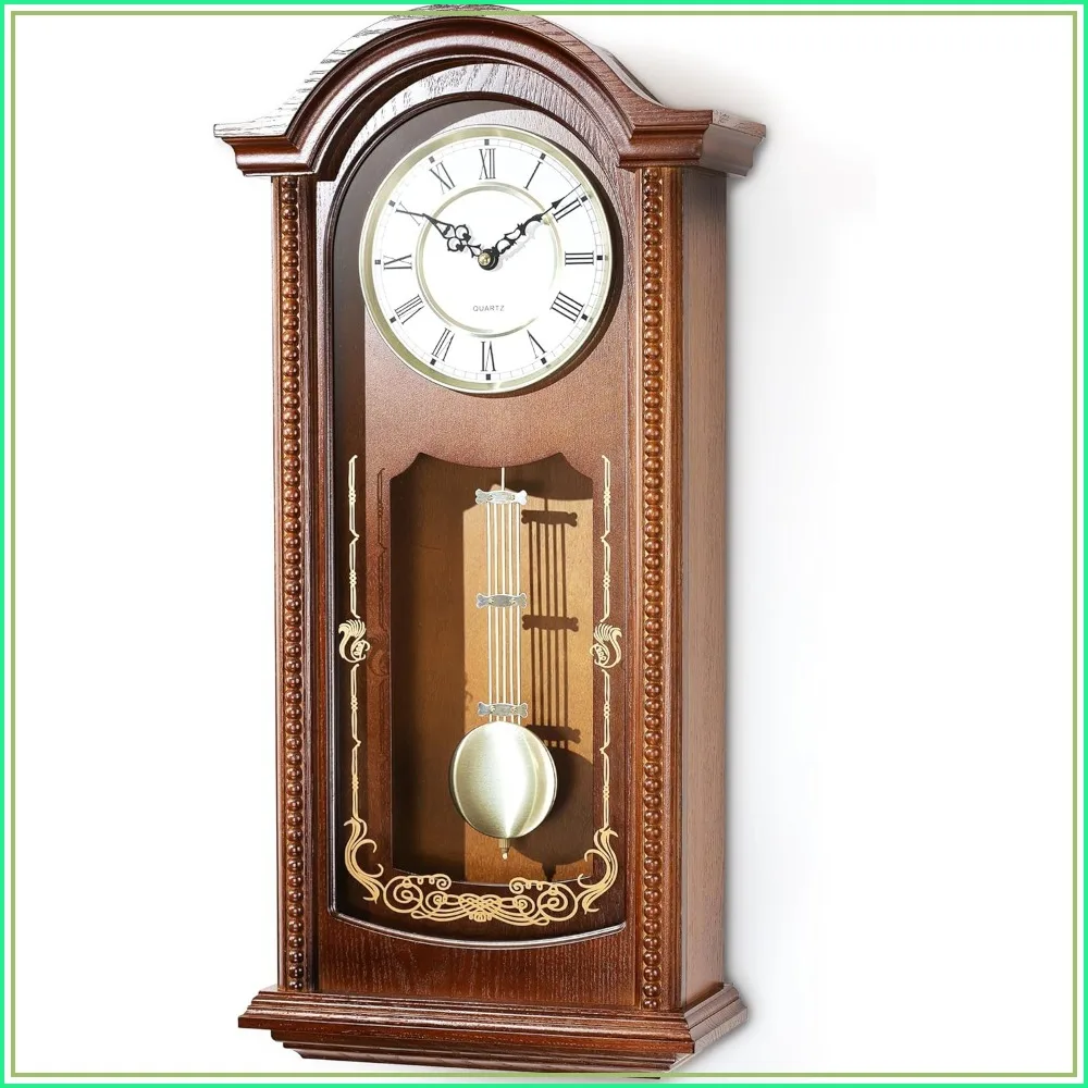 

36 Inch Grandfather Vintage Wall Clock with Pendulum and Chime, Ash Wooden Frame, Large Wall Clock for Living Room Home Decor