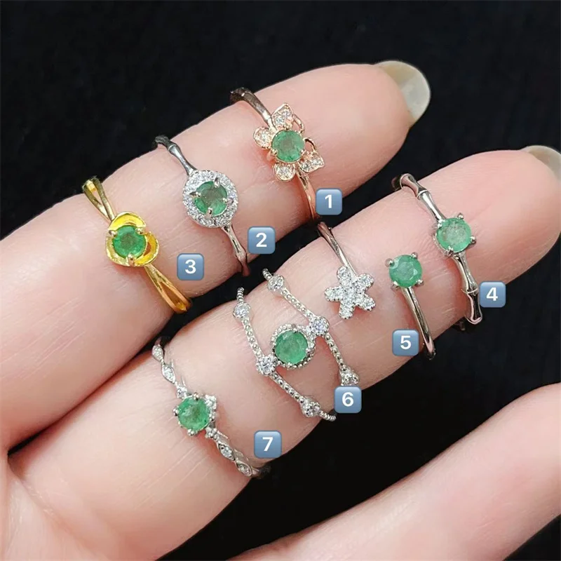 

Natural Emerald Ring Real 925 Silver Simple Ring for Women Bride Lady Genuine Gemstone with Certificate