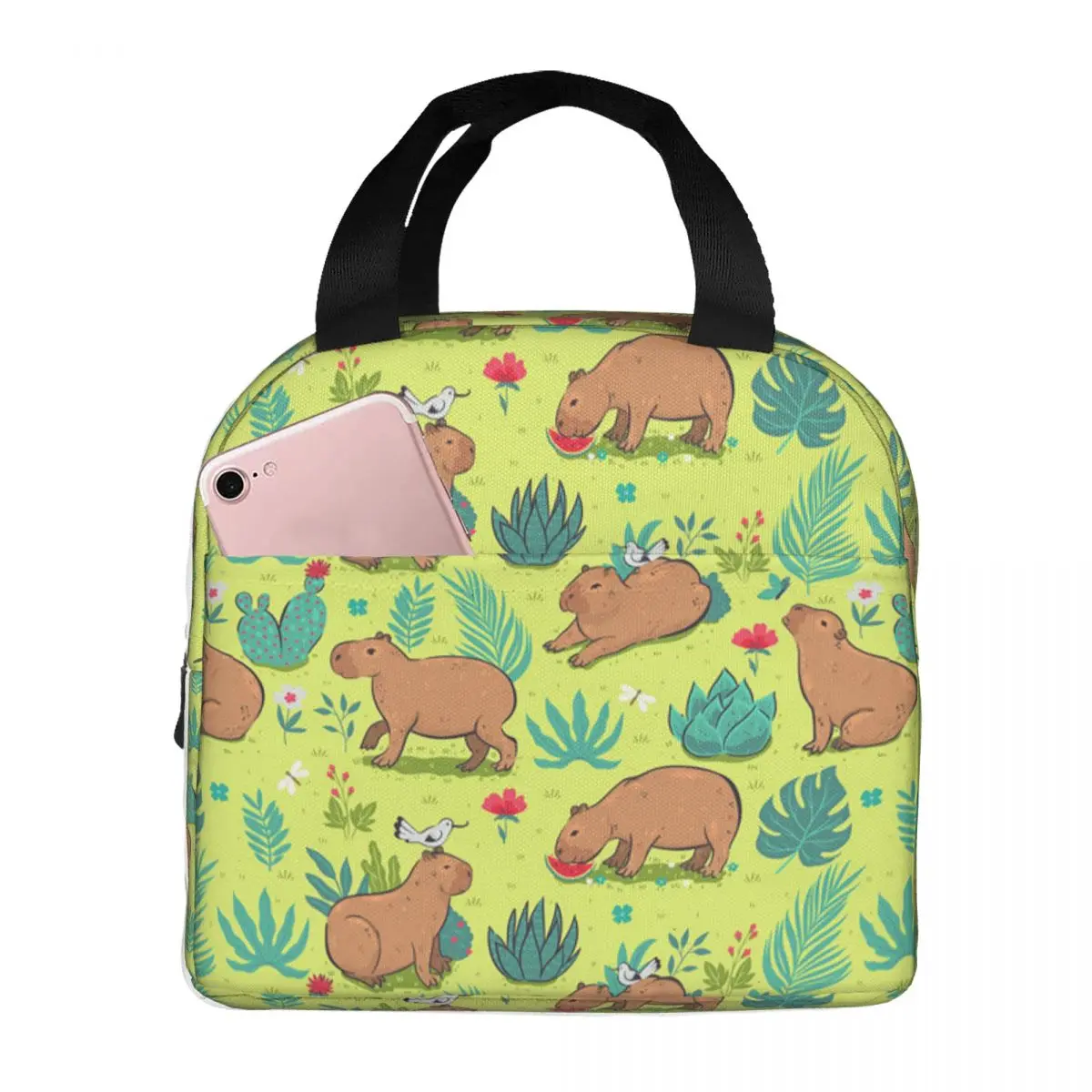 

Capybara Seamless Pattern Insulated Lunch Bag for Women Office Cooler Thermal Food Box Tote Portable Lunch Boxes Container