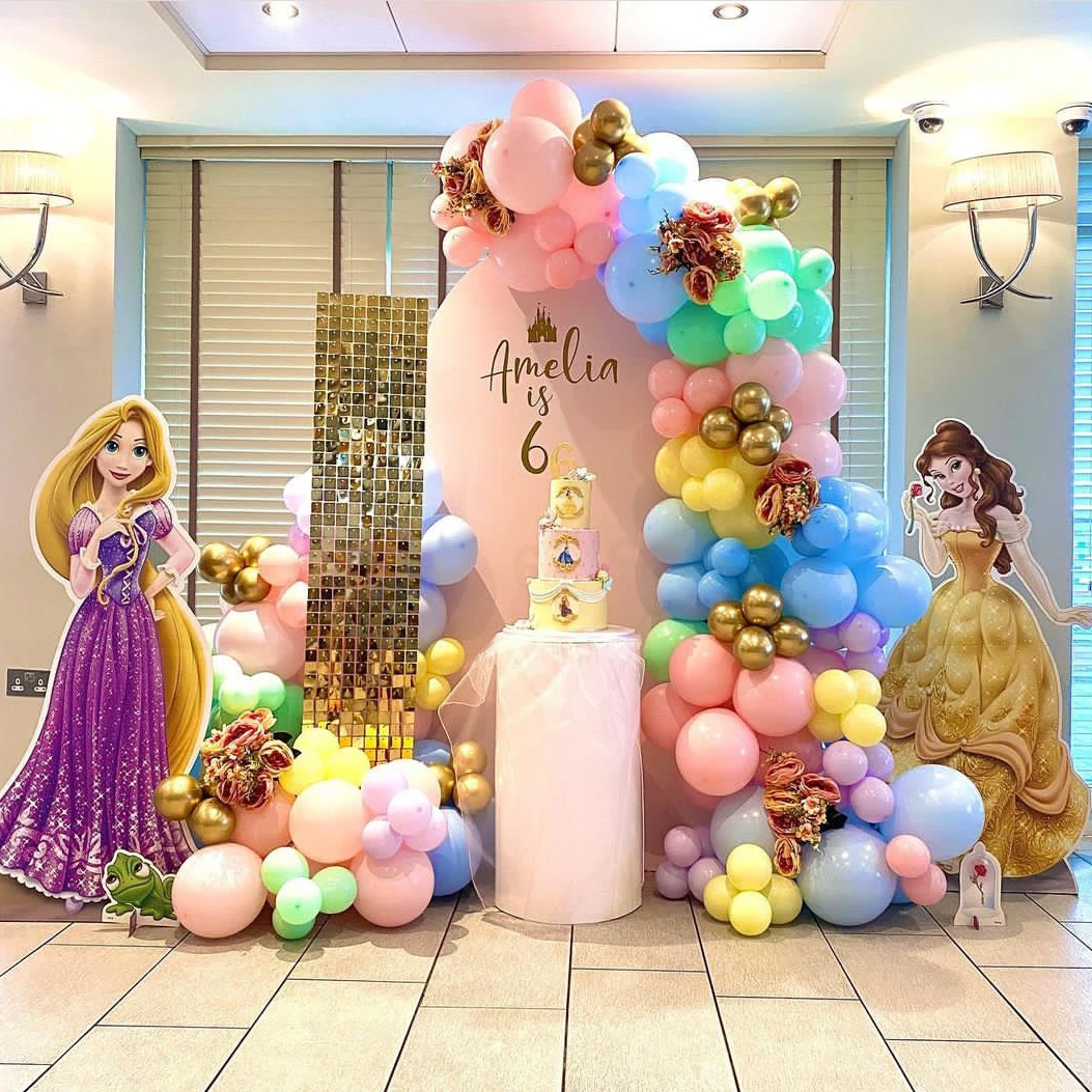 95 Uds. Globos de cumpleaños con tema de princesa de Disney, guirnalda de arco, decoraciones para fiesta, Globos de aire, suministros de decoración para fiesta de cumpleaños de niña