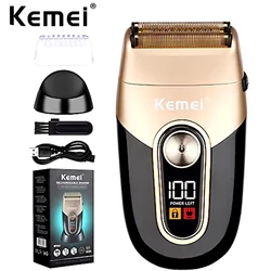 Kemei-Afeitadora eléctrica para hombre, maquinilla de afeitar inalámbrica, recargable e impermeable, con doble hoja de precisión, para barbero