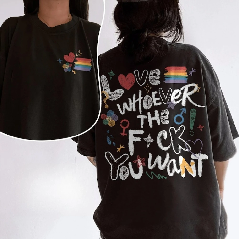 LGBTQ Love Pride Month Shirt Love Whoever You Want T Shirt LGBT Support Human Rights Gay Pride T-shirt Women Fashion Cotton Tops