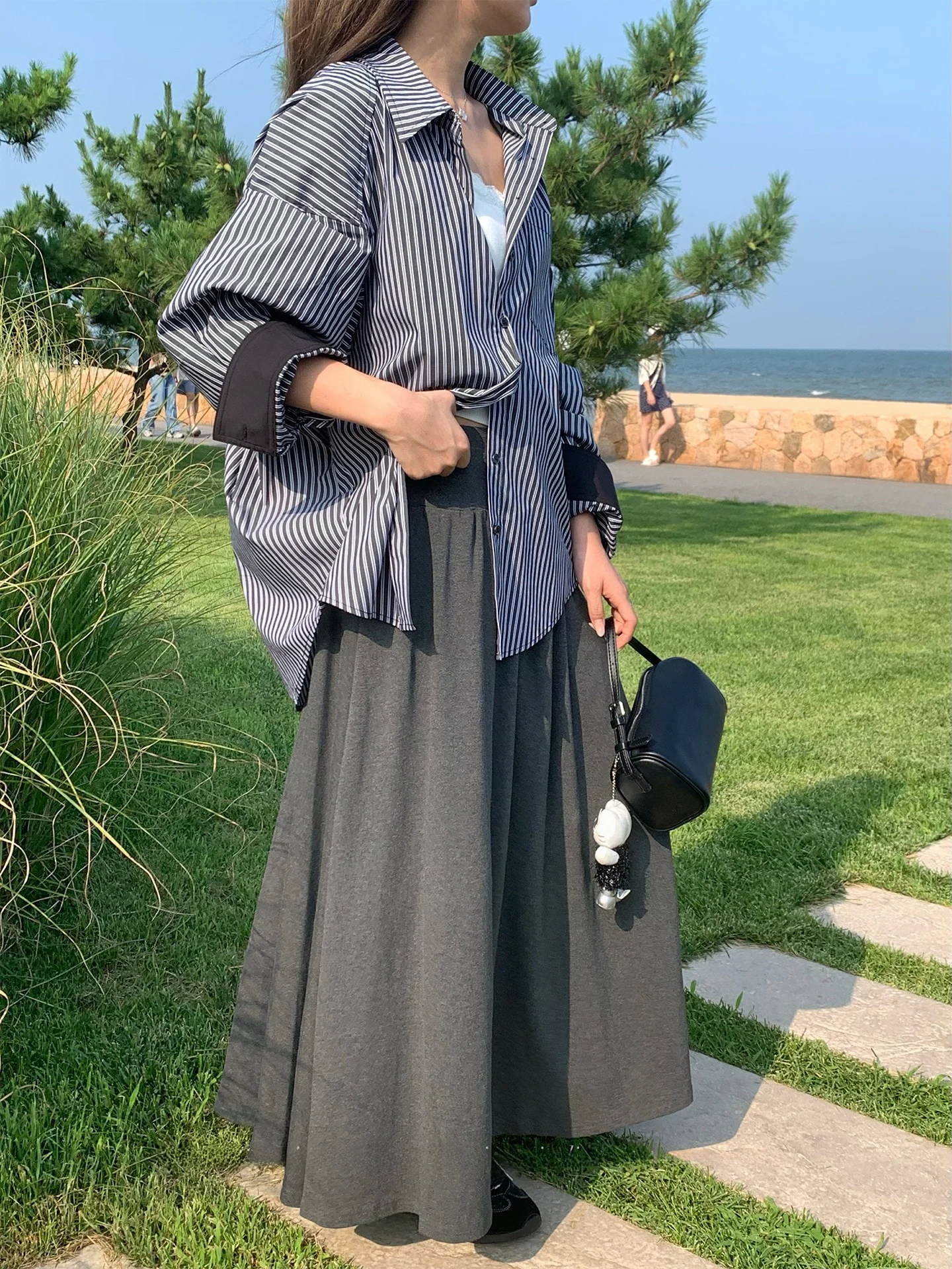 

Свободная женская юбка макси с высокой талией, осенняя новинка, удобная для повседневной носки, из других материалов