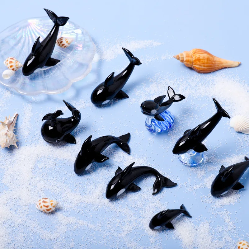 Mini Black And Blue Whale Glass Handicrafts, Creative Underwater Animal Fish Tank Landscaping, Home Desktop Mini Decorations