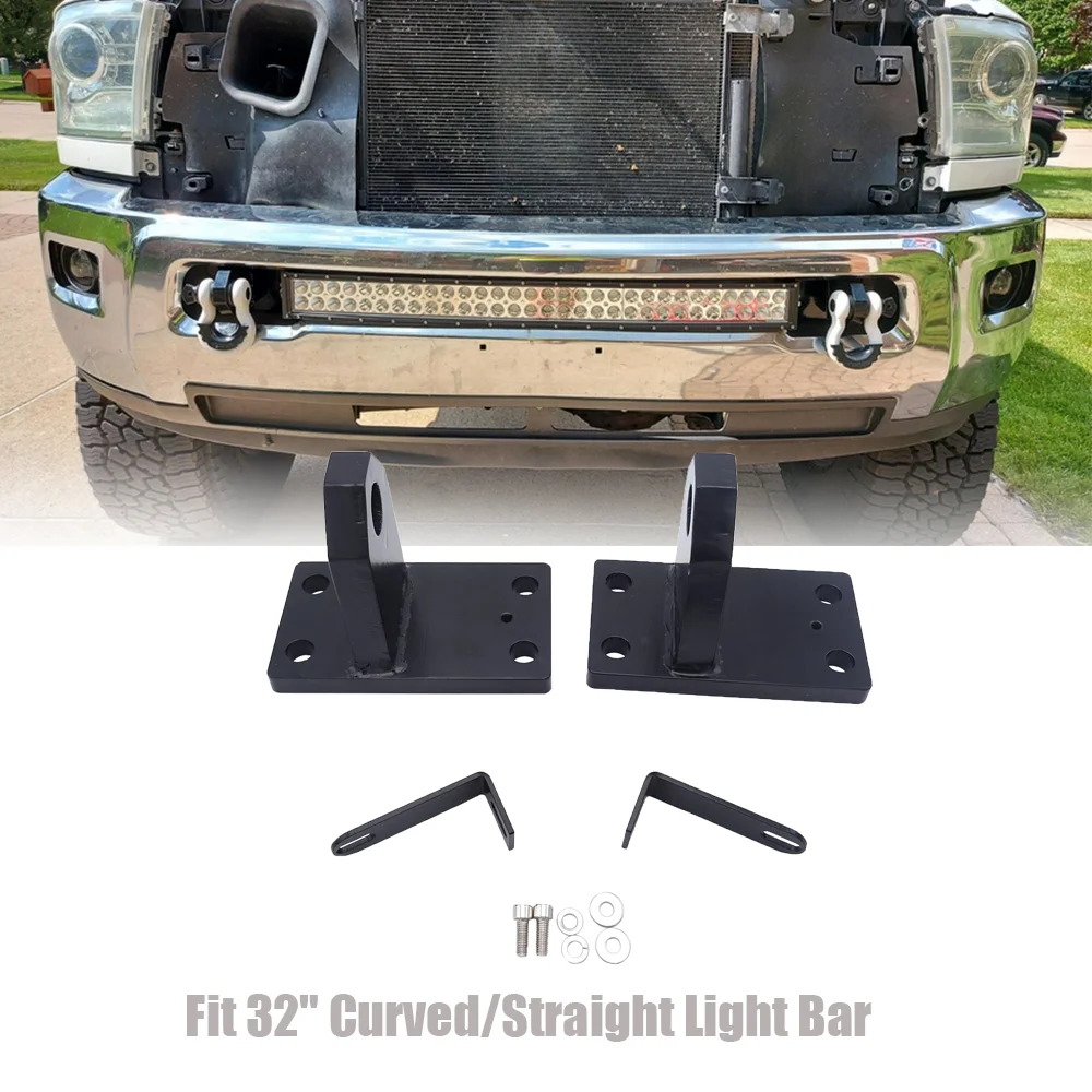 

For Dodge RAM 2500/3500/4500 4th Generation 10-2019 Front Lower Hidden Bumper 32" LED Light Bar Mount Brackets w/Tow Hook Steel