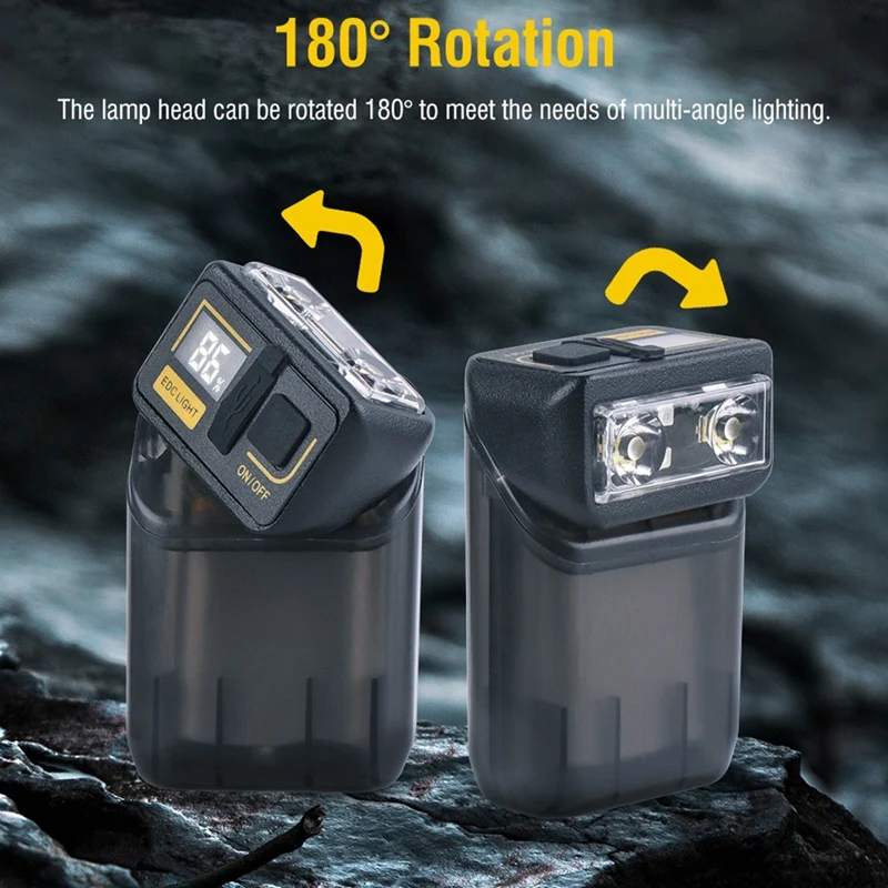 2PCS Rotatable LED Flashlight 380LM Portable Keychain Torch Type-C Rechargeable Outdoor Work Tool Light Power Display