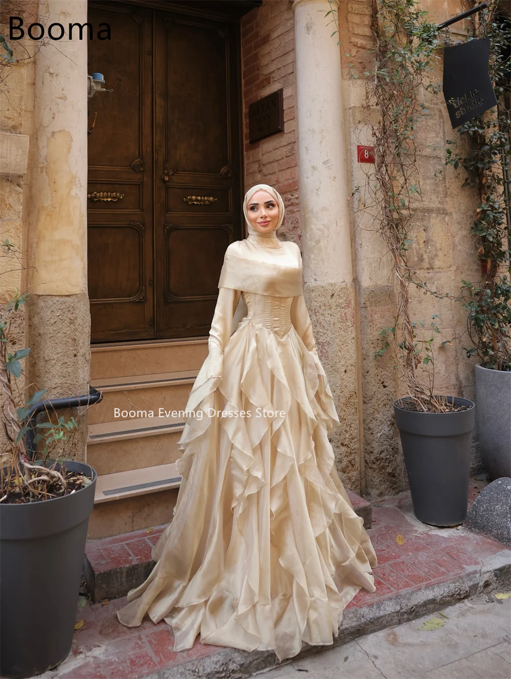 Booma أنيقة مطوي س الرقبة ألف خط فساتين رداء حفلات رسمية للنساء كم طويل فستان حفلات بسيط تخصيص 2025
