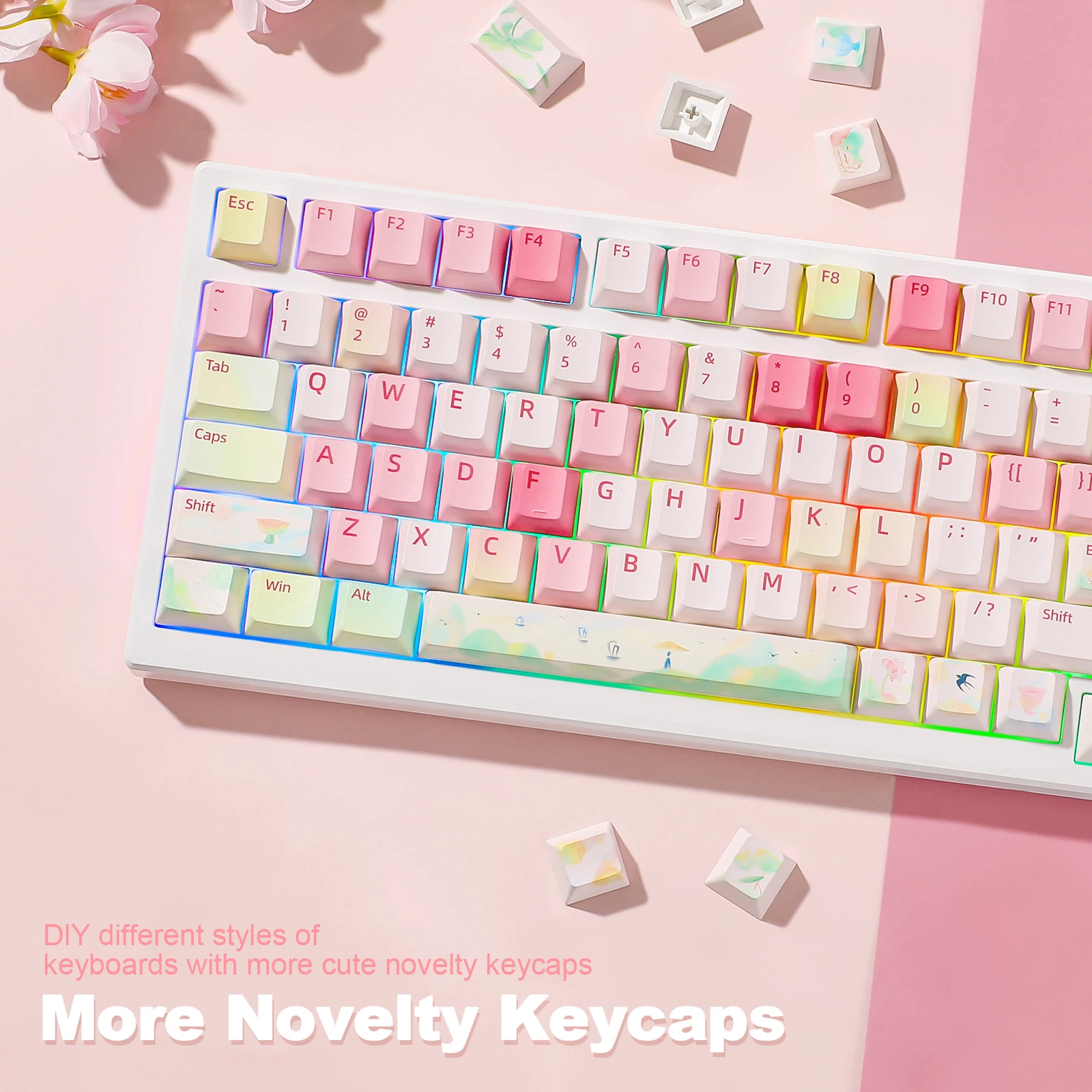 Imagem -04 - Yunzii-spring Garden Keycaps Pbt Dye-sublimation Custom Keycap Conjunto para Gateron mx Teclado Mecânico Gaming 142 Teclas