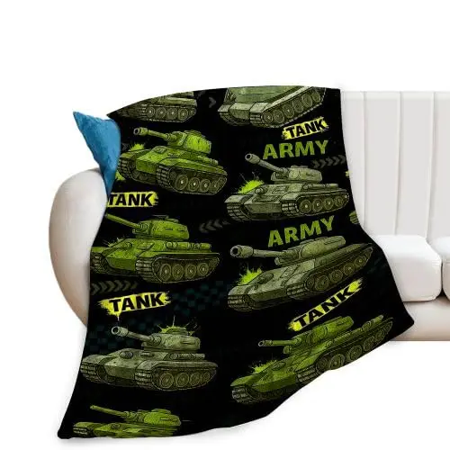 Cartoon Tank Throw Blanket Soft Flannel Fleece Blanket for Couch Sofa Bed Travel Camping - Lightweight Cozy Fuzzy Plush Blanket