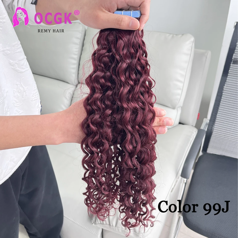 Ocgk fita de onda de água em extensões de cabelo humano 12-26 Polegada 100% cabelo humano fita de trama de pele sem costura em extensões de cabelo ondulado 2.5 g/pc