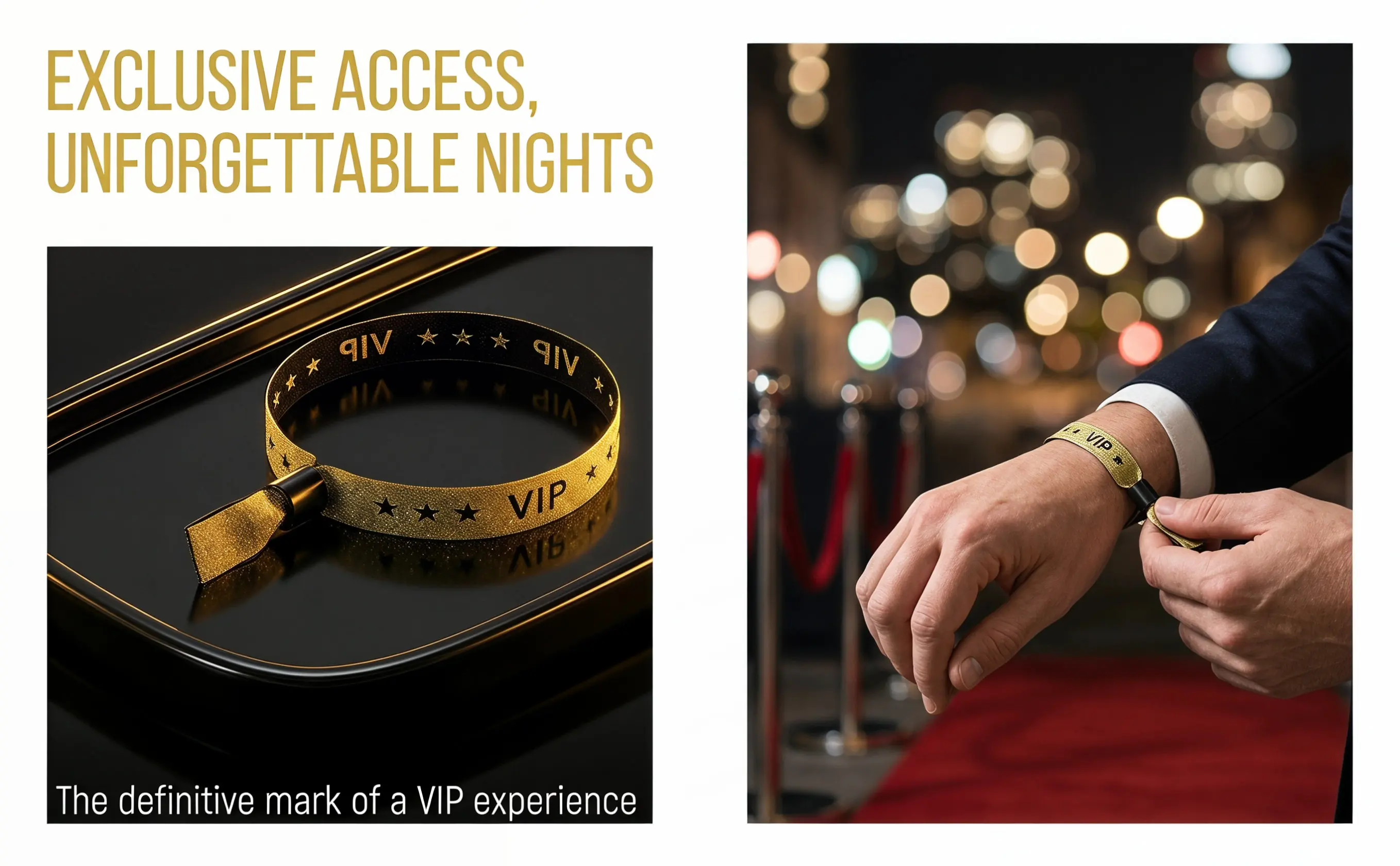 20Pcs Gold Vip Cloth Wristbands Party Wrist Bands for Events Wedding Festival Concert Vip Guest Access Disposable Identification