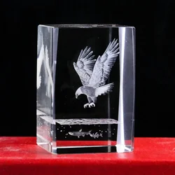 60mm Laser Engraving 3D Eagle Falcon Bird Fish Clear Prism Cube Glass Crystal Ornament Figurines Paperweight Crafts Desk Decor