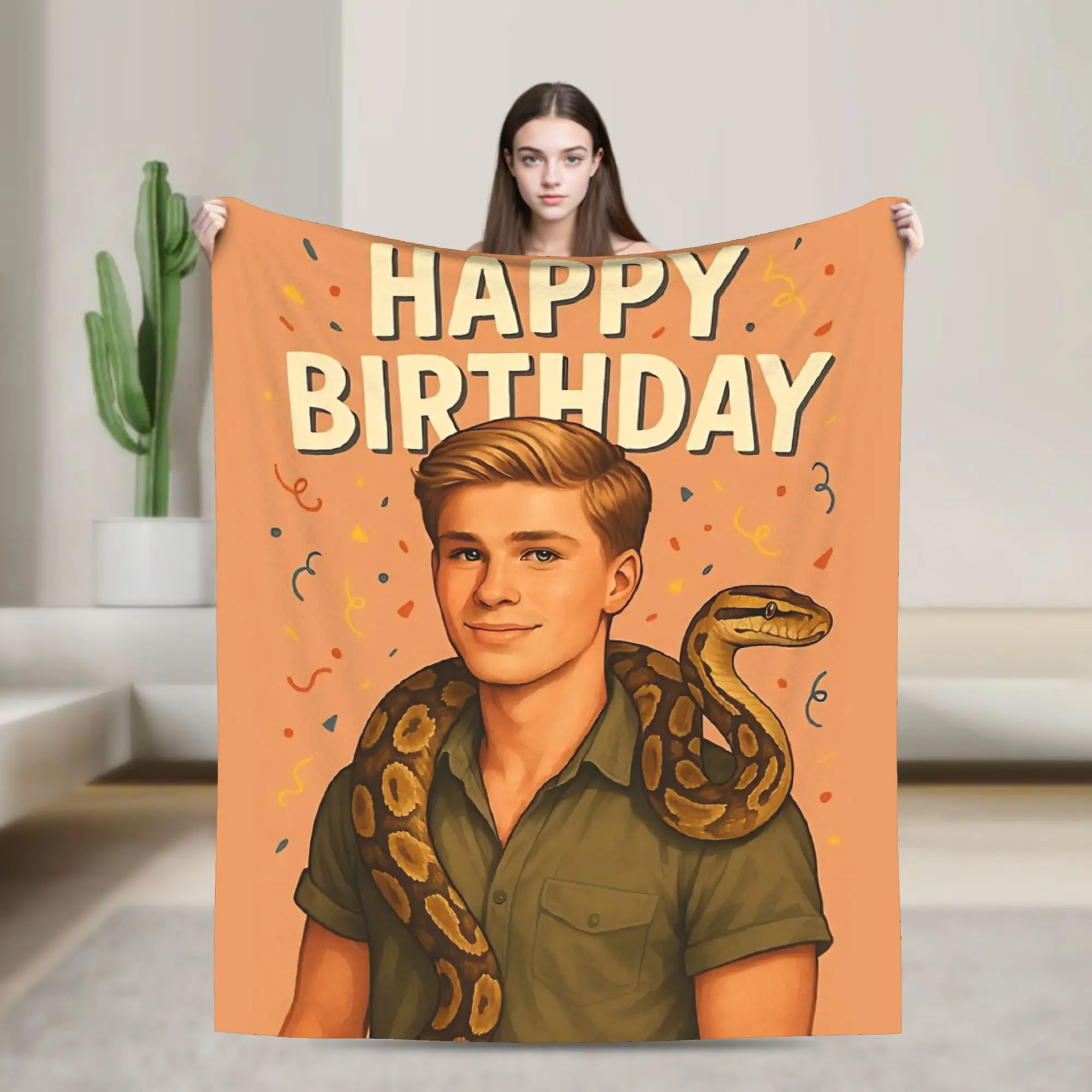Robert Irwin Happy Birthday Celebration with Snake Flannel Blanket Adults  Warm Comfy Throw Blanket Spring Chair Sofa Bed Cover
