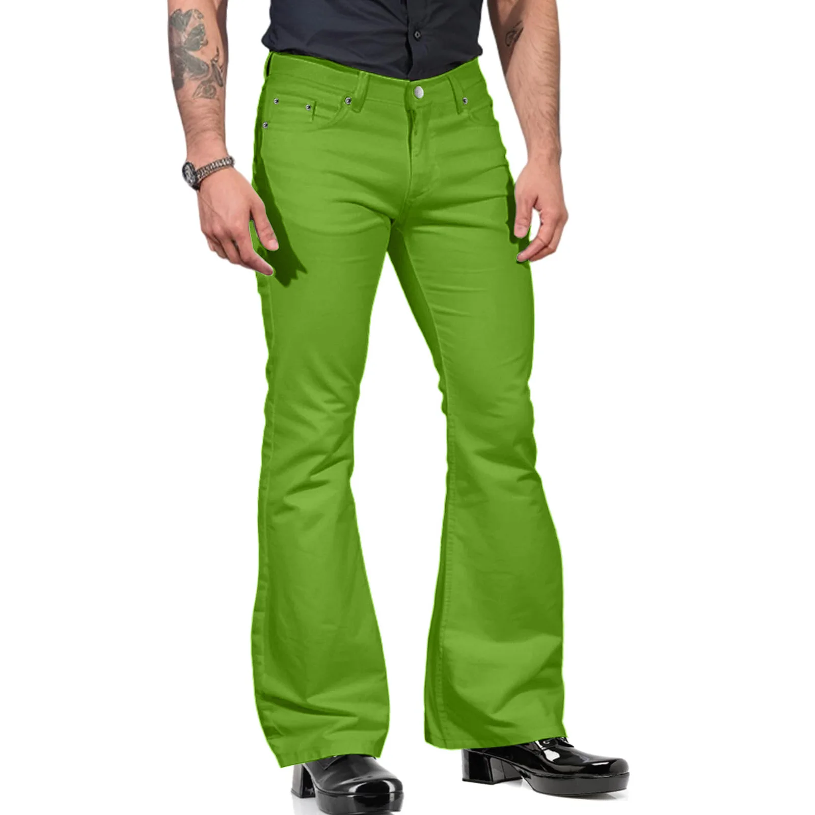 

Mid-Waist Flared Casual Men's Retro Pants Cotton Elastic Straight Leg Trousers for All Seasons Zipper Closure Long Pants