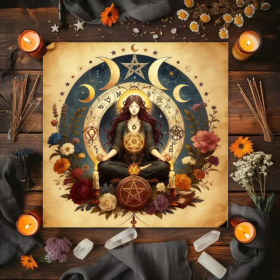 VIKAMA Celtic Spiral Altar Cloth Purple Gold Wicca Ritual Mat for Tarot Readings Home Decor