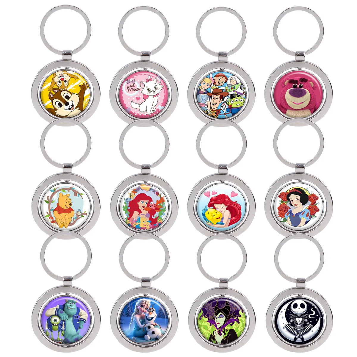 

Animation Characters Rotatable Metal Keychain Motorcycles Cars Keys Decoration Can Rotate 360 ° Fashion Circular Keyring Gifts