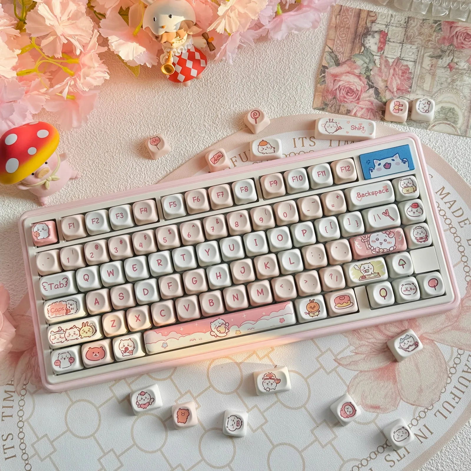 Chiikawa Keycaps MOA Highly Cute Jiyi Rounded PBT Sublimation Keycaps Fit MX Switch Mechanical Keyboard