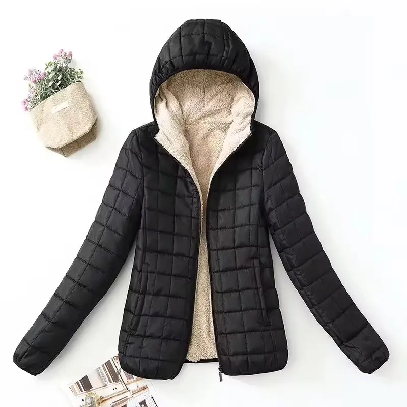 2023 neue Winter Geometrie Plaid Jacken Frauen Samt Parkas Mode warme dicke Baumwolle gepolsterte Mantel Büro Dame Puffer Oberbekleidung