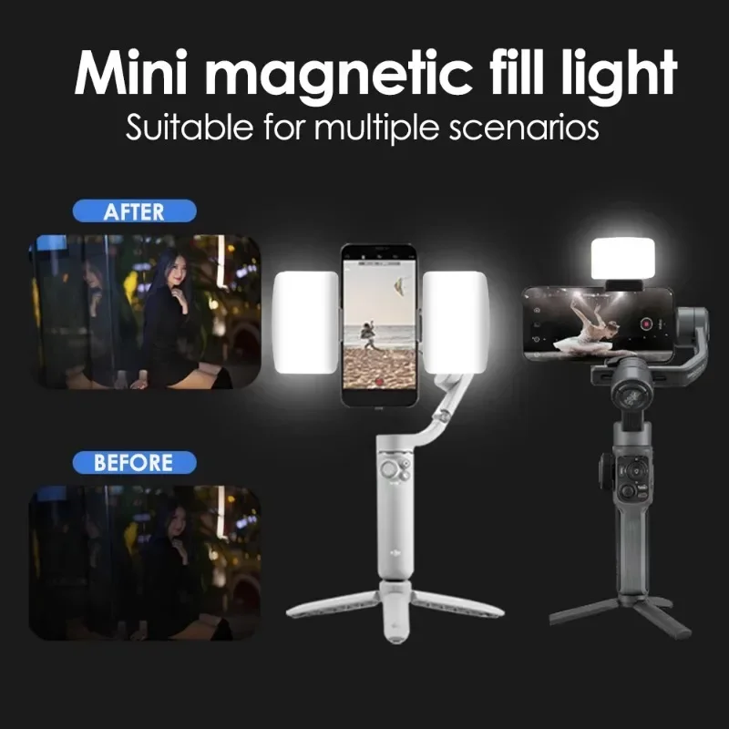 Mini Magnetic Fill Light for DJI OM6 OM5 Insta360 Handheld Camera Accessories Adjustable LED Video Light Phones Selfie Light