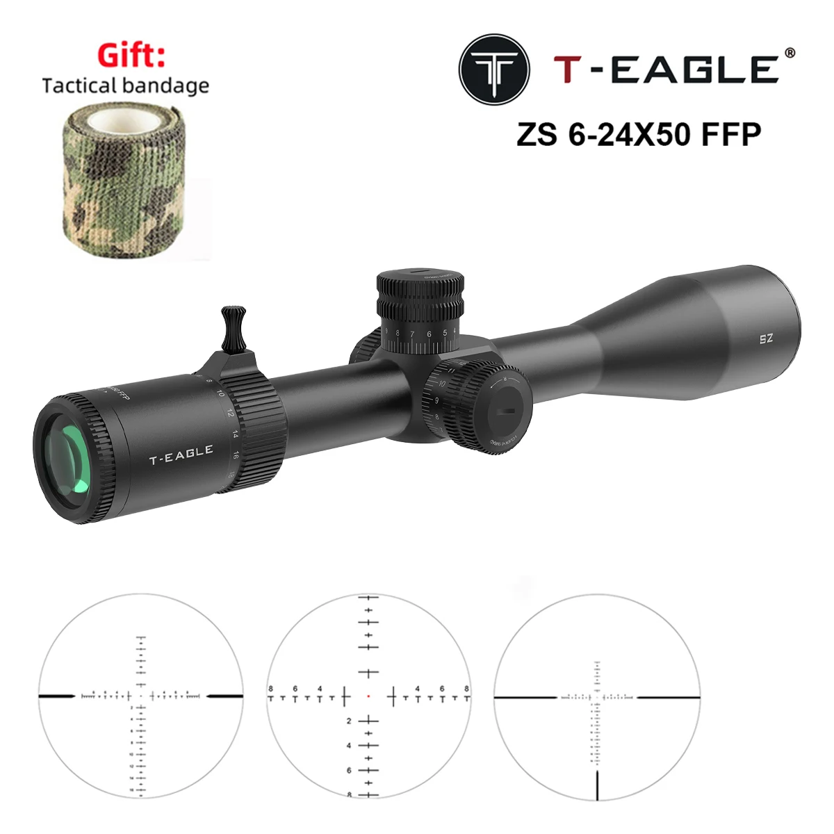 T-EAGLE ZS 6-24X50 FFP Tactical Optical Rifle Scope Cross Outdoor Hunting HD Glass Spotting Scope Fit 11mm/20mm Rail Mount