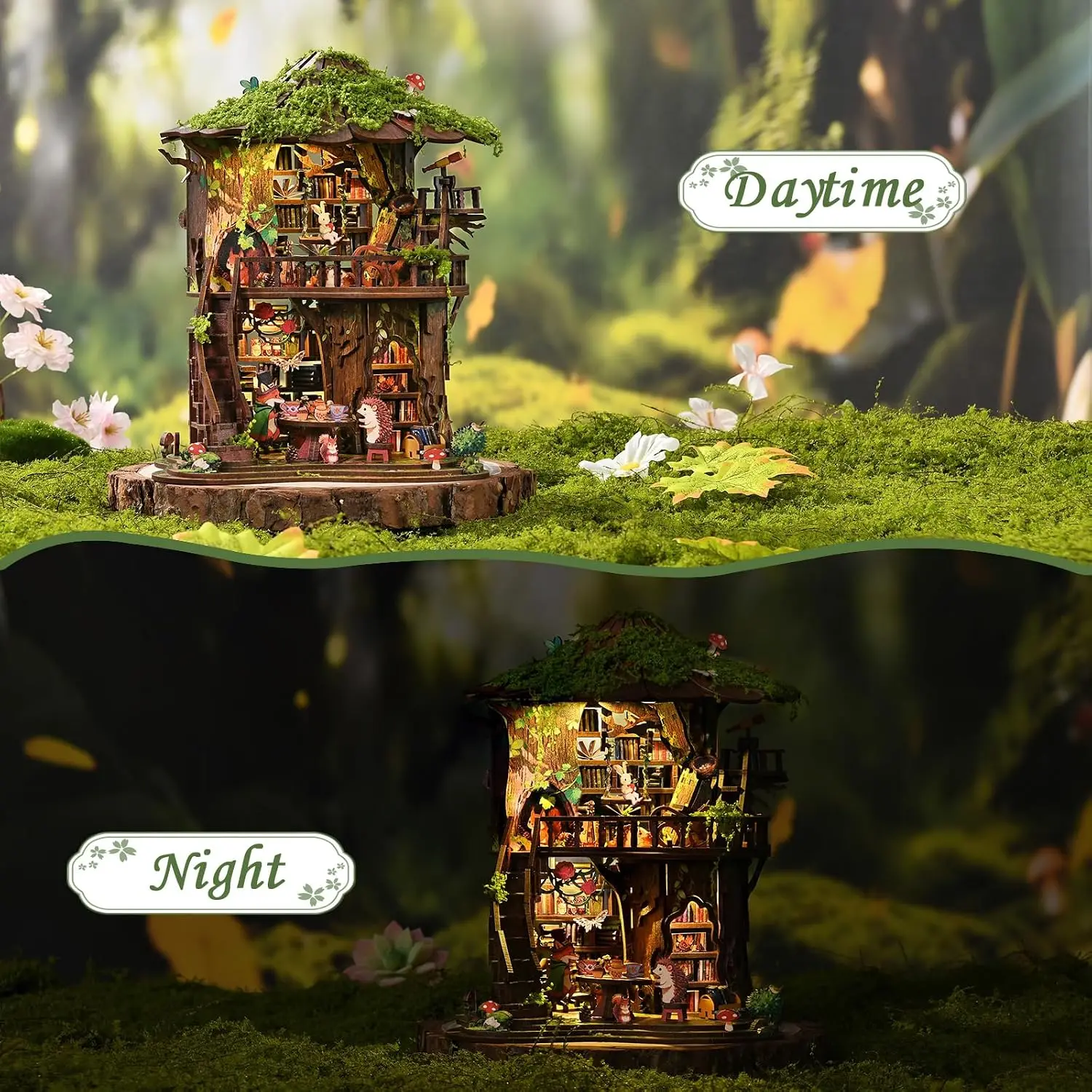 DIY Wooden Book Nook Figurines Miniatures Doll House Kit 3D Puzzle Bookend for Friends Birthday Gifts Home Decor Crafts